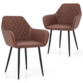 Leisure Dining Chair Set of 2 with Curved Backrest and Wide Seat-Coffee