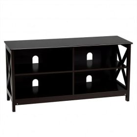 Wooden TV Stand Entertainment for TVs up to 55 Inch with X-Shaped Frame-White
