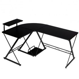 L-Shaped Desk Reversible Corner Computer Desk with Movable Shelf and CPU Stand-Walnut