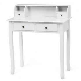 Writing Desk 2-Tier Vanity Desk Computer Desk with 4 Drawers-Pink