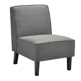 Modern Armless Accent Chair with Rubber Wood Legs-Beige