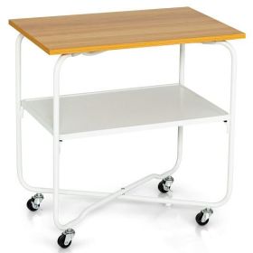 2-Tier End Table with Metal Storage Shelf and Foldable Frame-Brown