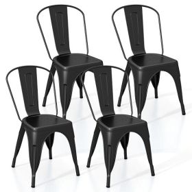 Metal Dining Chairs Set of 4 with Removable Backrest for Dining Room Restaurant Living Room-Black