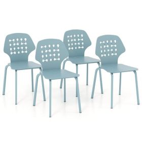 Set of 4 Metal Dining Chair with Hollowed Backrest and Metal Legs-White