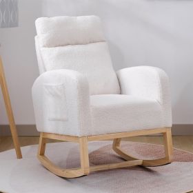 Modern Accent Rocking Chair Rocking Chair With Solid Wood Legs, Upholstered Nursery Glider Rocker, Comfy Armchair With Side Pocket, Living Room Lounge