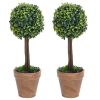 Artificial Boxwood Plants 2 pcs with Pots Ball Shaped Green 13"