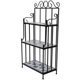 Plant Stand Display Black White Mosaic Pattern
