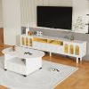ON-TREND Cream Style TV Stand and Coffee Table Set of 2, LED Light Strip TV Stand for TVs Up to 80''