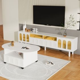ON-TREND Cream Style TV Stand and Coffee Table Set of 2, LED Light Strip TV Stand for TVs Up to 80''
