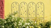 4 Pack Metal Garden Trellis 86.7" x 19.7" Rustproof Trellis for Climbing Plants Outdoor Flower Support Butterfly Deco Black