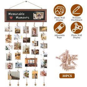 Bikoney Picture Frames Collage Wall Decor Photo Hanging Display Picture Board Wood Rustic Frames for Home Dorm Room Decor with Blackboard and 30 Clips