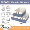 Clothes Organizer,3 Pack Large Wardrobe Storage basket,  Foldable Fabric Drawer Organizer Storage Bin with Dual Handles Boxes Transparent label