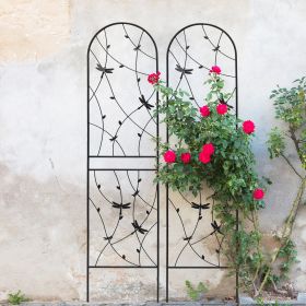 2 Pack Metal Garden Trellis 86.7" x 19.7" Rustproof Trellis for Climbing Plants Outdoor Flower Support Dragonfly Deco Black