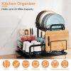 2-Tier Dish Drying Rack for Kitchen Counter Space Saving Rustproof Dish Rack with Drainboard Detachable Kitchen Drainer Organizer Set with Utensil Hol