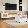 ON-TREND Cream Style TV Stand and Coffee Table Set of 2, LED Light Strip TV Stand for TVs Up to 80''