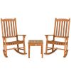 3 Pieces Eucalyptus Rocking Chair Set with Coffee Table