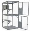 Outdoor Cat Catio on Wheels, Cat Cage with Platforms and Condo, Sunlight Roof, Patio Cat Enclosure, Gray
