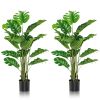 2 Pieces 5 Feet Artificial Monstera Tree Set with Plastic Nursery Pot for Porch and Office