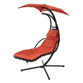 Hanging Chaise Lounger With Removable Canopy, Outdoor Swing Chair With Built-in Pillow, Hanging Curved Chaise Lounge Chair Swing For Patio Porch Pools