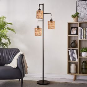 Boho Rattan Floor Lamp - Standing Lamps for Living Room  Dimmable Floor Lamp with Cage Shade (size: 65.7")