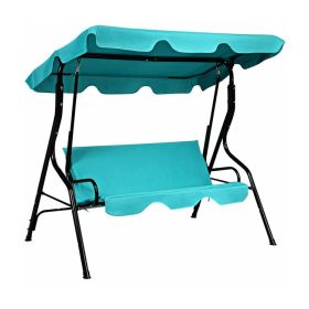 3 Seat Outdoor Patio Canopy Swing with Cushioned Steel Frame (Color: Blue)