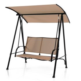 2-Seat Outdoor Canopy Swing with Comfortable Fabric Seat and Heavy-duty Metal Frame (Color: Beige)