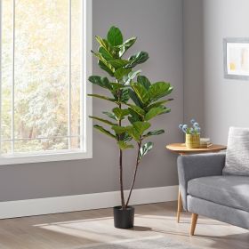 59 Inch Artificial Fiddle Leaf Fig Tree (Color: Green, Material: Iron+Plastic)