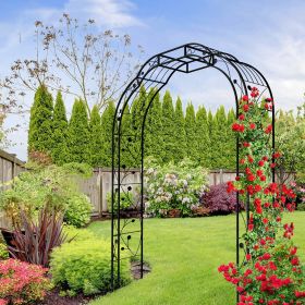 Metal Garden Arch W74.4'' x H98.4'' Garden Arbor Trellis Climbing Plants Support Rose Arch Outdoor Arch (Color: Black)