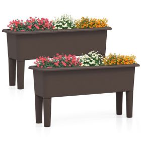 2 PCS Raised Garden Beds Self-Watering Planter Box with Detachable Legs and Drainage Hole (Color: Coffee)