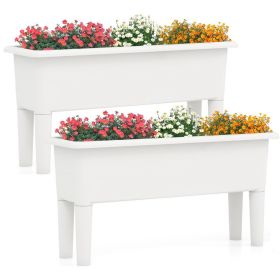 2 PCS Raised Garden Beds Self-Watering Planter Box with Detachable Legs and Drainage Hole (Color: White)