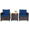 3 Pieces Rattan Patio Furniture Set with Washable Cushion