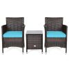 3 Pieces Ergonomic Wicker Patio Conversation Set
