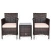 3 Pieces Ergonomic Wicker Patio Conversation Set